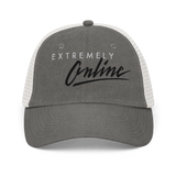 EXTREMELY ONLINE PIGMENT DYED TRUCKER HAT-PIGTWILL TRUCKER HAT-__label:NEW, cyber crime, cybercrime, cyberpunk, hacker, PIGTWILL TRUCKER HAT-Dustrial