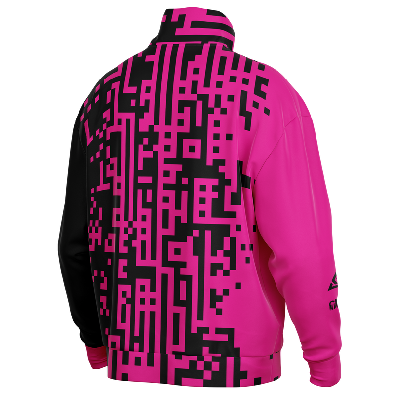 Pink and black patterned jacket on a white background