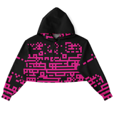 Black hoodie with pink geometric pattern on a white background