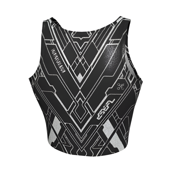 Black and white patterned crop top on a light gray background