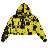 Yellow and black hexagonal patterned hoodie on a white background