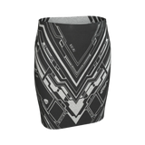 Black and gray patterned skirt on a light gray background