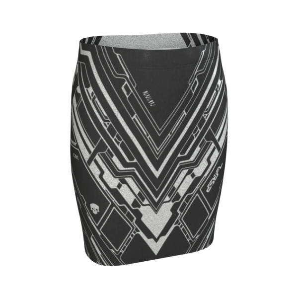 Black and gray patterned skirt on a light gray background