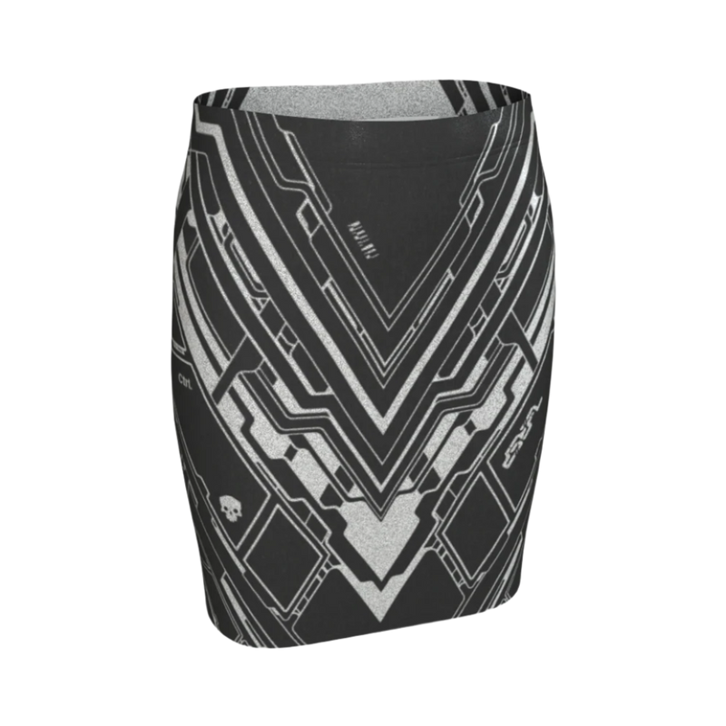 Black and gray patterned skirt on a light gray background