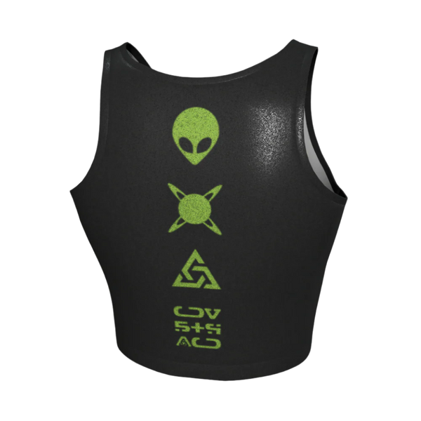 Black tank top with green alien graphics 