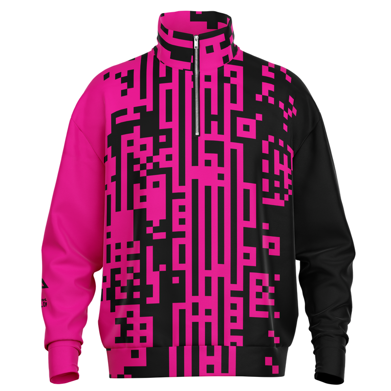 Pink and black patterned jacket on a white background