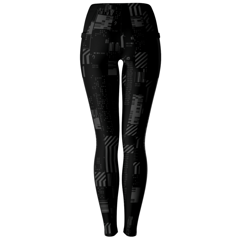 Black leggings with geometric pattern on a white background