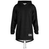 Black hoodie with a brand logo on a white background