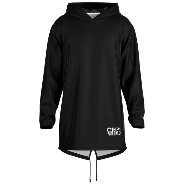 Black hoodie with a brand logo on a white background