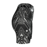 Black and white patterned shorts on a white background