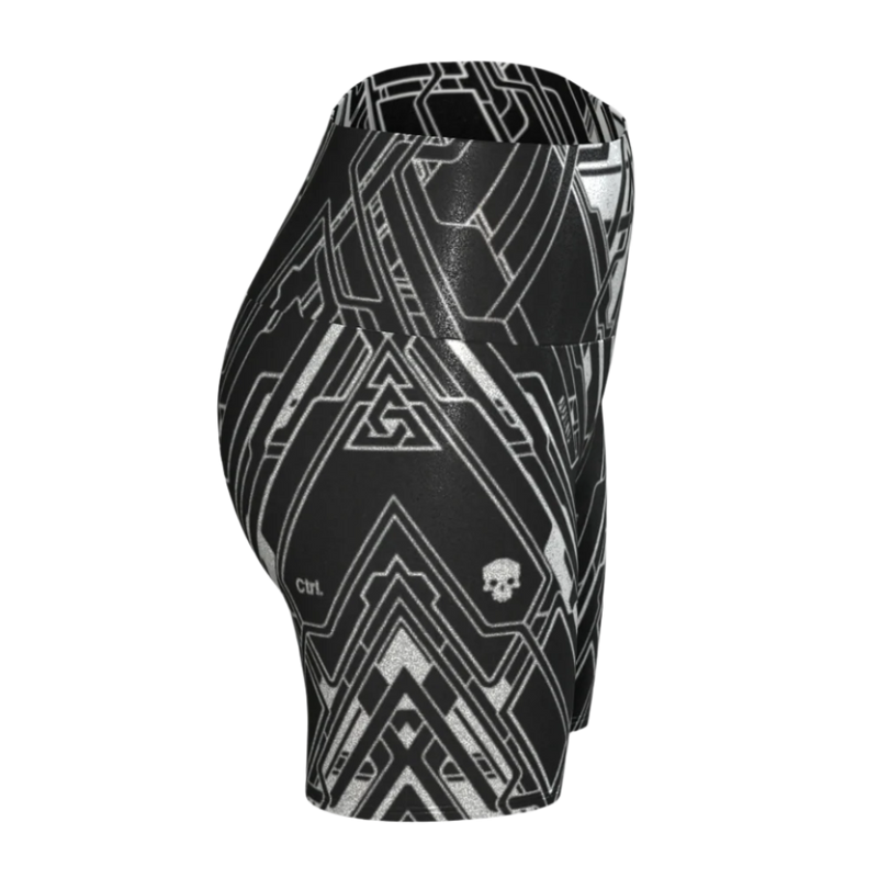Black and white patterned shorts on a white background