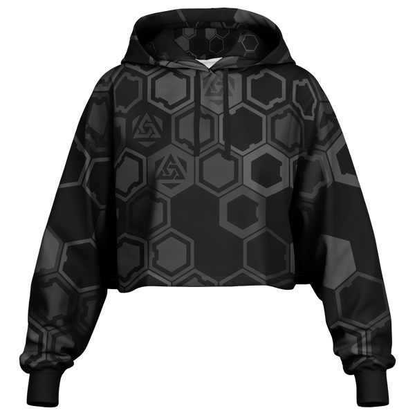 Black hoodie with geometric pattern on a white background