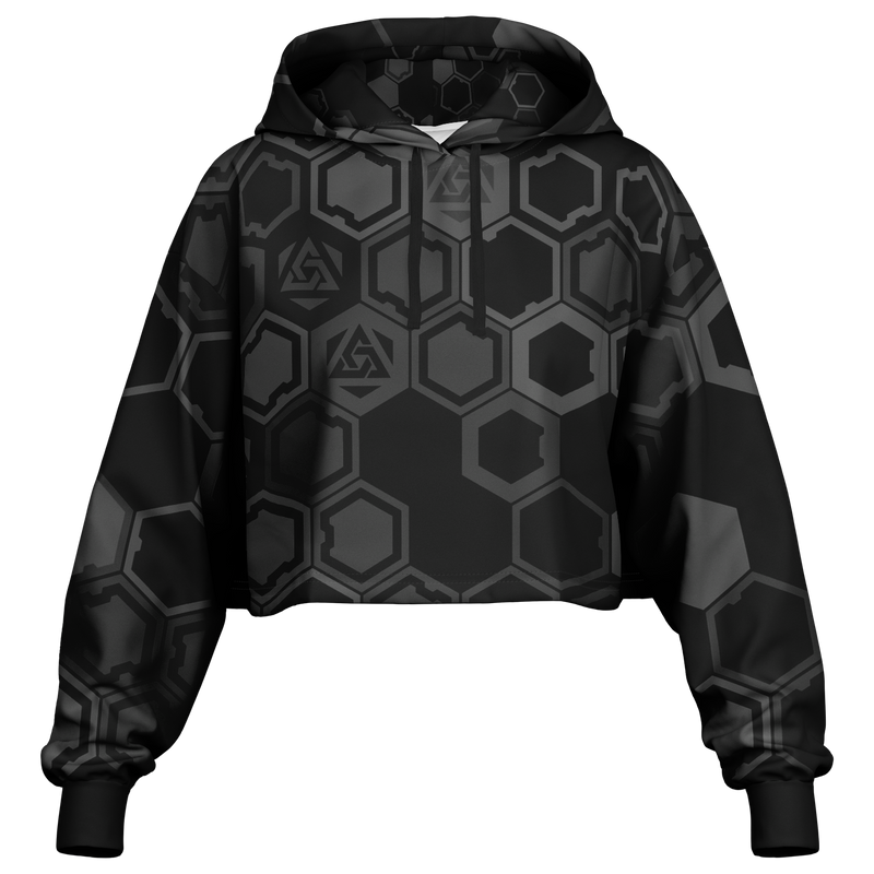 Black hoodie with geometric pattern on a white background