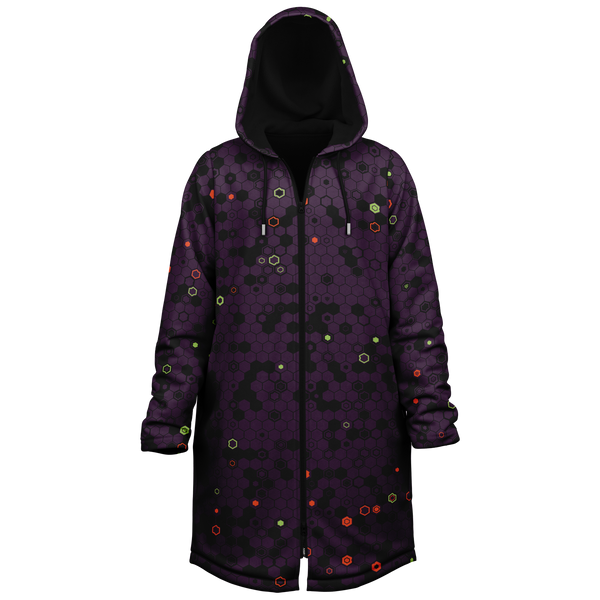Purple coat with geometric pattern on a white background