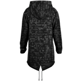 Black hoodie with geometric pattern on a white background