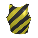 Yellow and black striped tank top on a light gray background