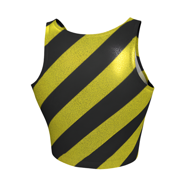 Yellow and black striped tank top on a light gray background