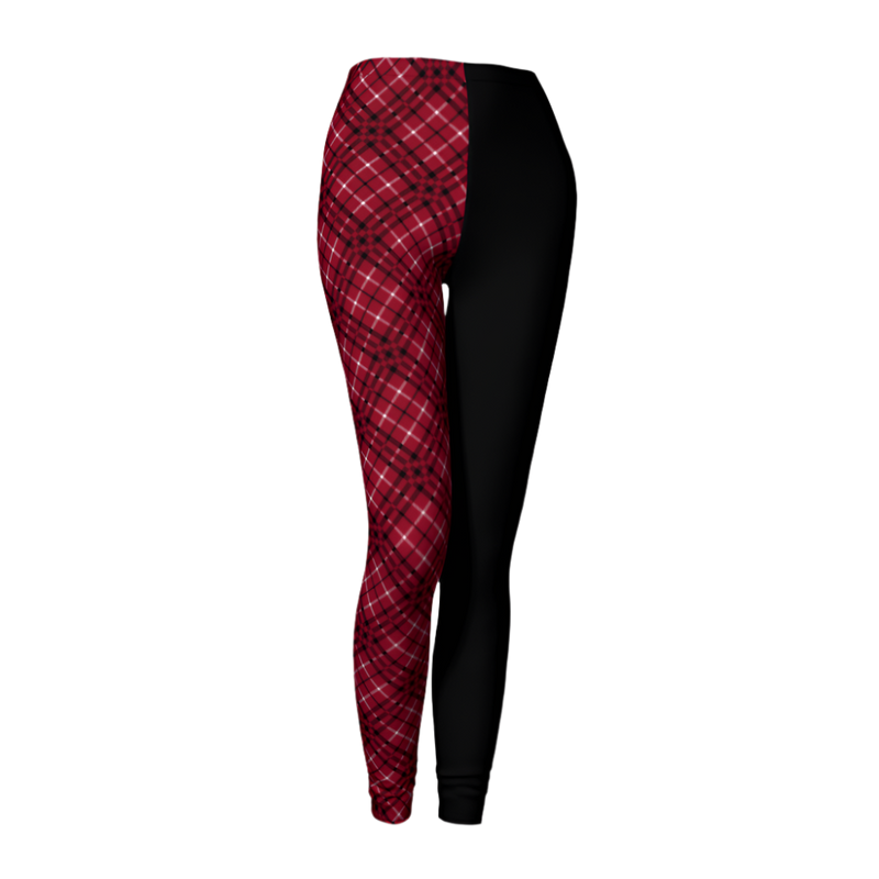 Plaid leggings with red and black pattern 