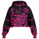 Black hoodie with pink geometric pattern on a white background