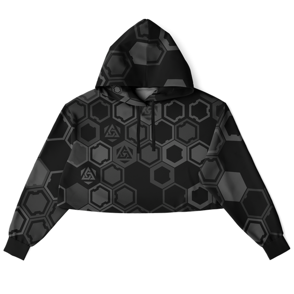 Black hoodie with geometric pattern on a white background