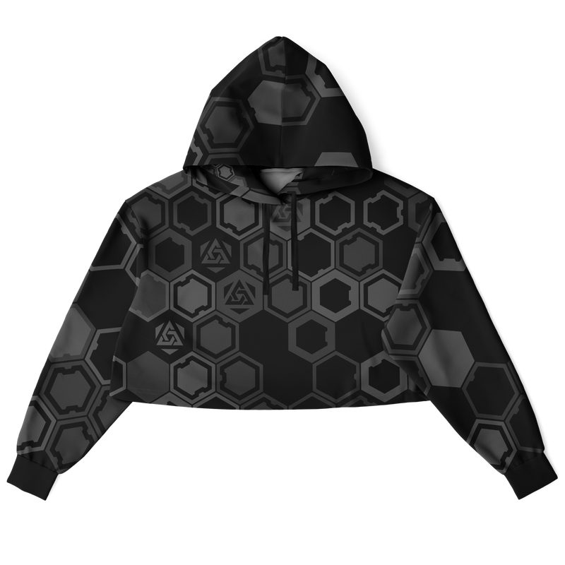Black hoodie with geometric pattern on a white background